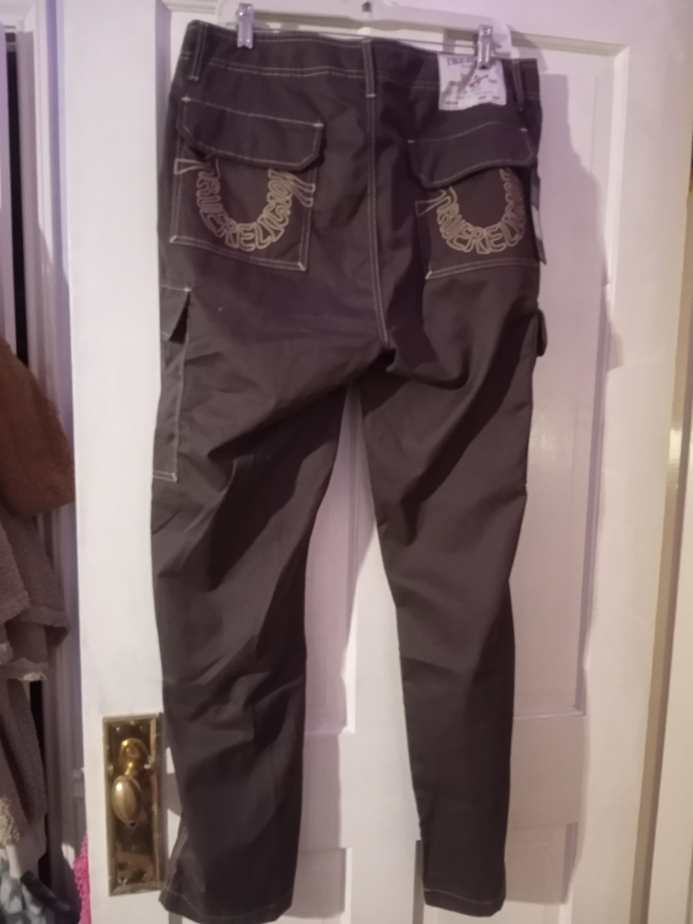 NWT Men's True Religion Cargo Pants Bracken Brown Light Brown Stitch 34W